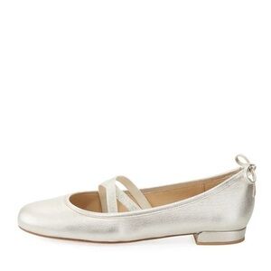 Stuart Weitzman Bolshoi Ballet Flats Platinum Champagne Metallic Leather Size 5